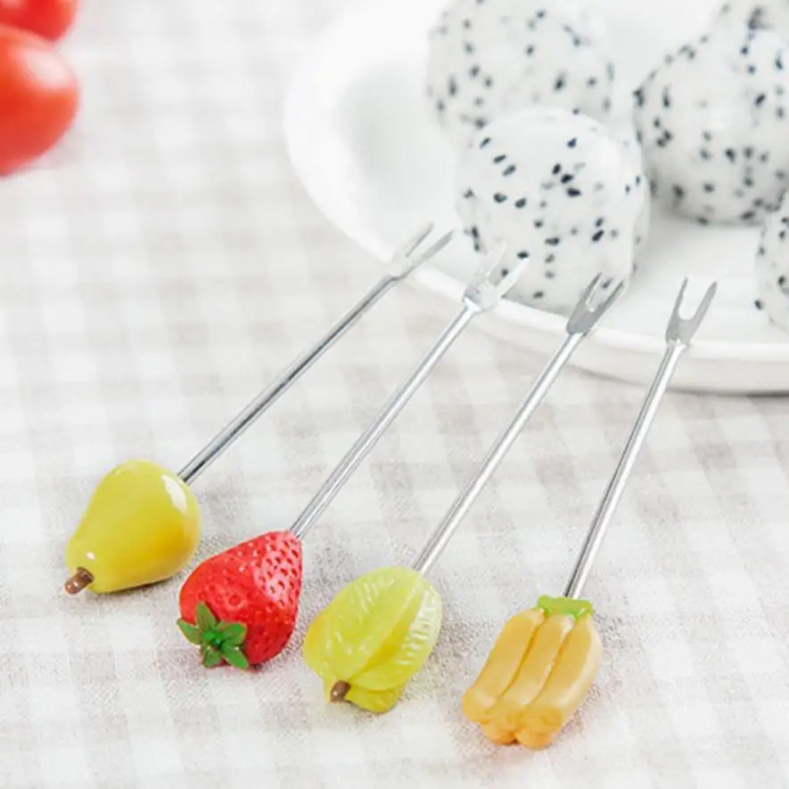Creative Fruit Forks Family Party Saingace Child Fruit Forks 6Pcs Kitchen Cute Fruit Sign Stainless Steel Fork For Fruits 35