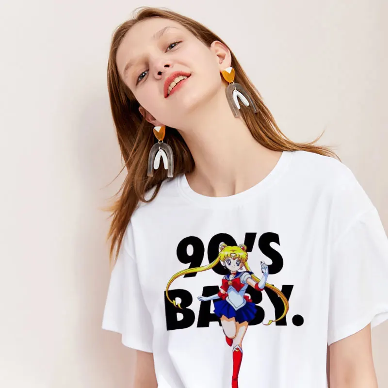 CZCCWD женская одежда 2019 тонкий секционный Летний Топ Harajuku Сейлор Мун рубашка 90 х
