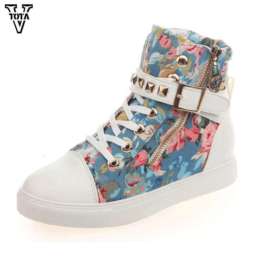 

VTOTA Women Casual Shoes Trainers Sneakers Canvas shoes woman Rivet High Top Women Sneakers Slip On Breathable Zapatos Mujer FC