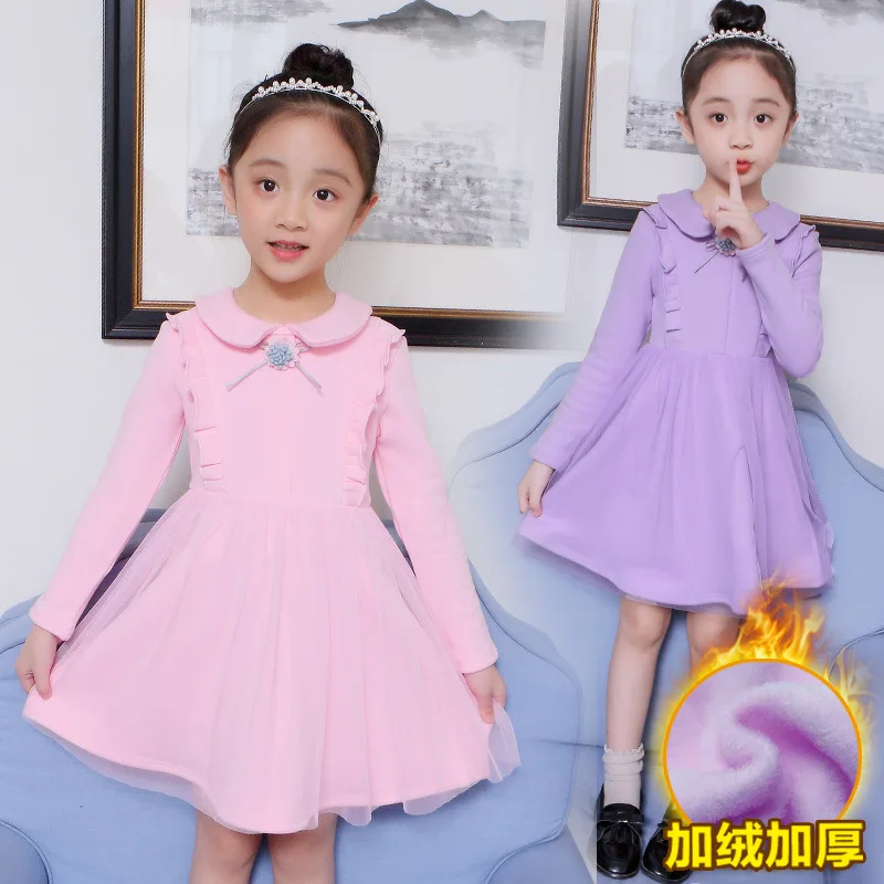 

Kids Winter Dresses for Girls 3 4 6 8 10 to 12 T Long Sleeve New Purple Add Wool Cotton Party Dress Kids Princess Costume 50L2A