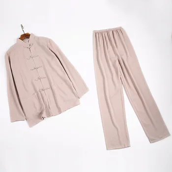 

Traditional Chinese Tang Suit Top Men Long Sleeve Kung Fu Tai Chi Uniform Spring Autumn Shirt Blouse Coat suit cotton linen