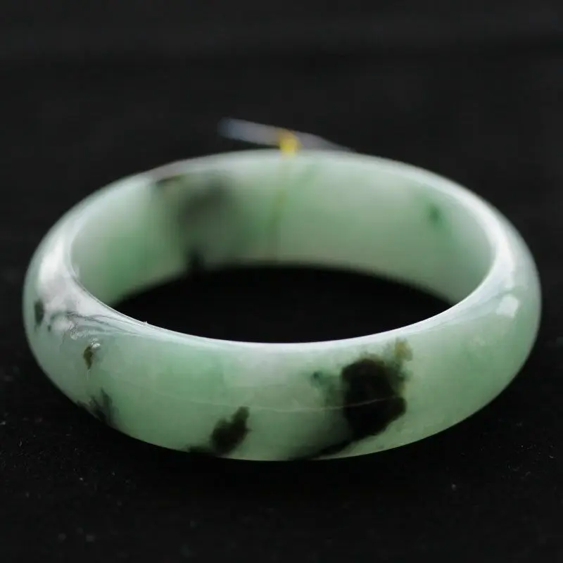 

shitou 00670 Genuine Emerald Green Black Stripes Jadeite Jade Bangle Bracelet