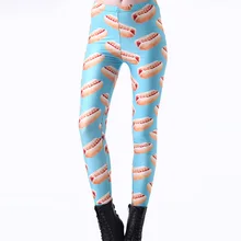 New Arrival 3232 Sexy Girl Women hot dog Bread Junk food Blue 3D Prints Elastic Fitness Polyester Walking Leggings Pants