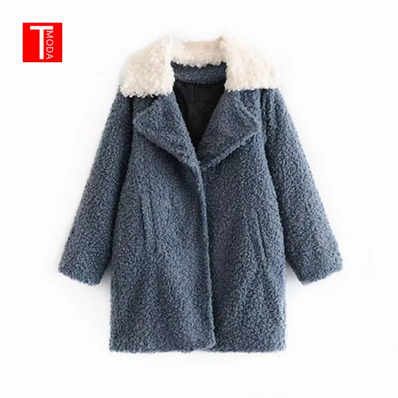 

Long Lambs Wool Women Coats 2018 Winter New Arrival Suit Collar Collar Jackets Casual Loose Ladies Outwear Chaqueta Mujer