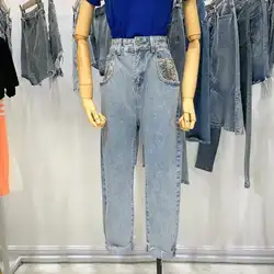 Женские джинсовые штаны 2019 корейские весенне-летние женские свободные шаровары с высокой талией r1365