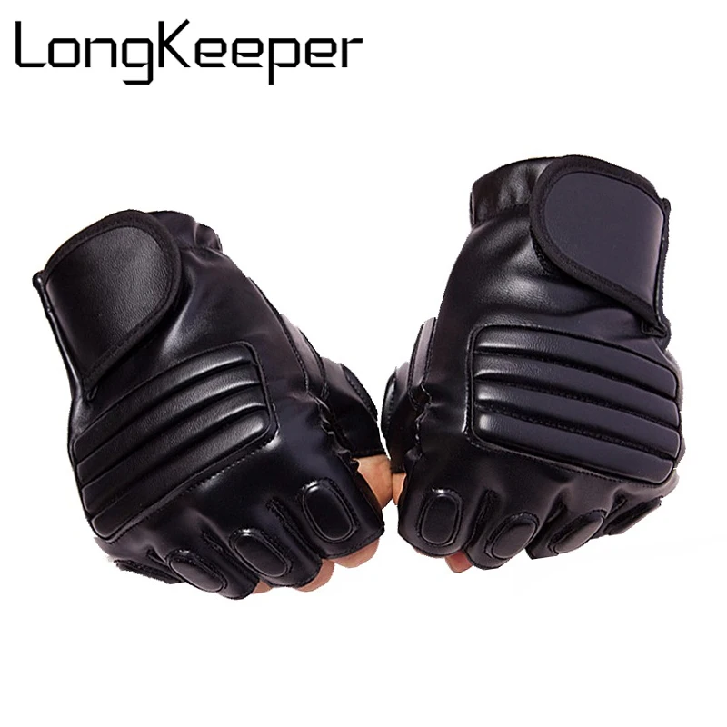 Мужские кожаные перчатки Long Keeper тактические митенки без пальцев для вождения