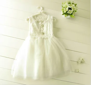 

New Summer Style Tulle Girl Dress with 2 Pearl Bow White Princess baby Party Dresses Kids Clothes 2-6Y