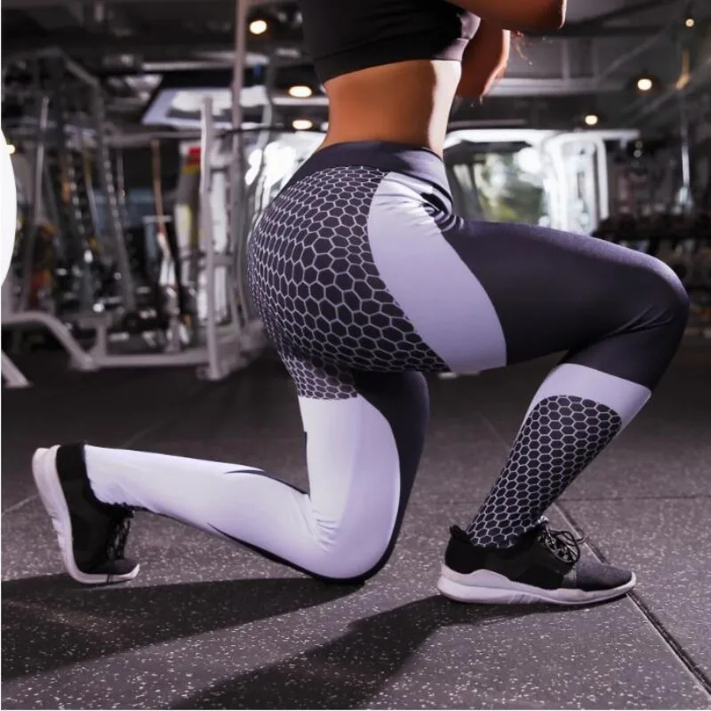 

2018 New Quick-drying Honeycomb printing Legings jogging Ankle-Length Legging Fitness Black Leggins Elastic Waist Sporting Pants