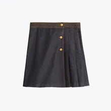 Ранняя Осенняя Женская плиссированная джинсовая юбка с металлической пряжкой