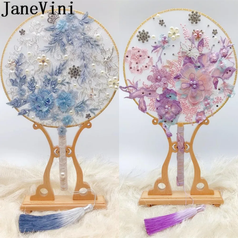 

JaneVini 2019 Newest Beaded Bridal Brooch Bouquet Fan Blue Purple Pearls Crystals Flowers Luxury Jewelry Bride Wedding Bouquets