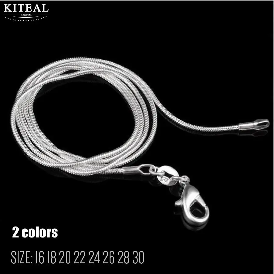 

Kiteal Gold color/Silver Plated Necklace 1mm 16 18 20 22 24 26 28 30 inch snake chain Collar de Prata 925 Stamp Hot sell