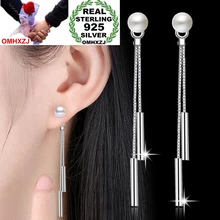 OMHXZJ,, ювелирные изделия, простая мода, звезда, для женщин, подарок, жемчуг, 925 пробы, серебро, двойная линия, кисточка, серьги-гвоздики, YS242