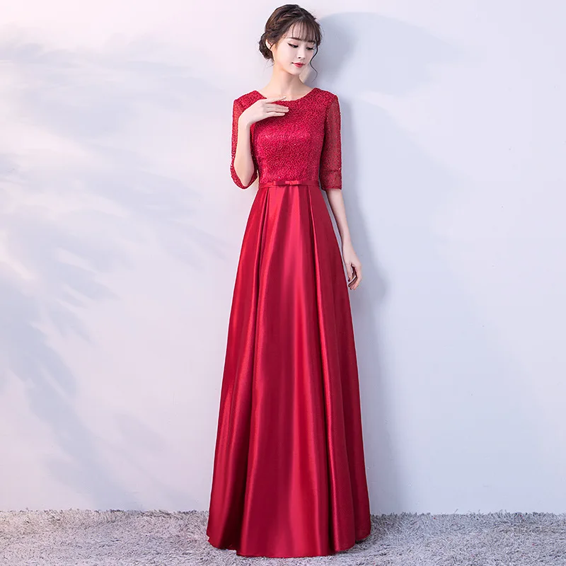 Новые Элегантные ретро женские атласные 1/2 рукав вечернее Макси-платье женские винтажные вечерние длинные платья vestidos robe