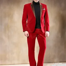 Мужской красный костюм из 2 предметов, свадебные бархатные смокинги для жениха, смокинги для жениха, лучшие мужские костюмы на заказ(пиджак+ брюки