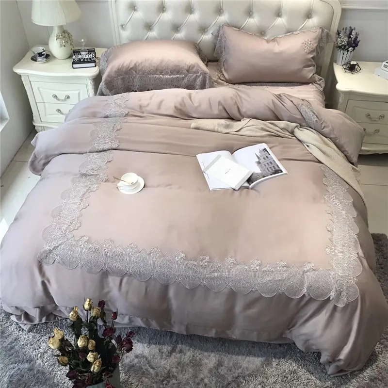 

High precision Tencel Luxury lace Bedding Set 4/6Pcs King Queen size Duvet Cover Bed Sheet set Decorative Pillowcases