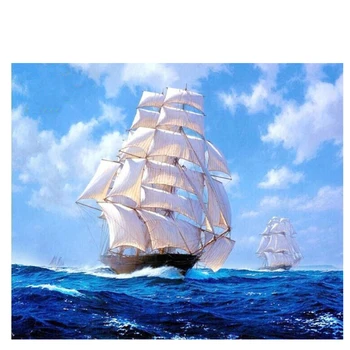 

Hot Needle Art DIY crystal home decoration drill rhinestone pasted full square 3d diamond painting sailing boat cross stitch