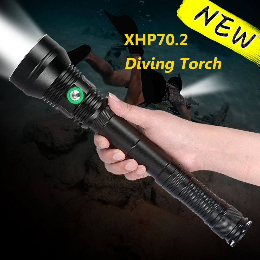XHP70.2 светодиодный профессиональный фонарик для дайвинга 200 м подводный светодиодный фонарь XHP70 IP8 водонепроницаемая лампа для дайвинга 26650