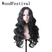 WoodFestival вьющиеся женские черные парики Длинные Косплей Высокая температура волокна Дамы термостойкие синтетические парики