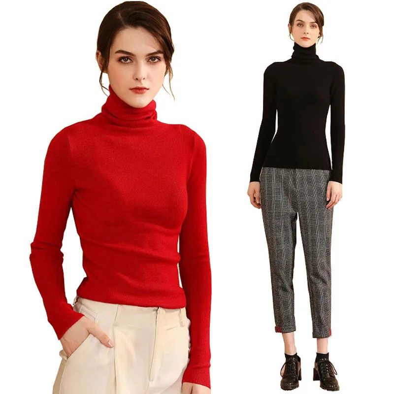 

Autumn Winter Thickened Warm Cashmere Wool Knitted Sweaters Pullovers Plus Size Basic Turtleneck Sweater Women Solid Tops New