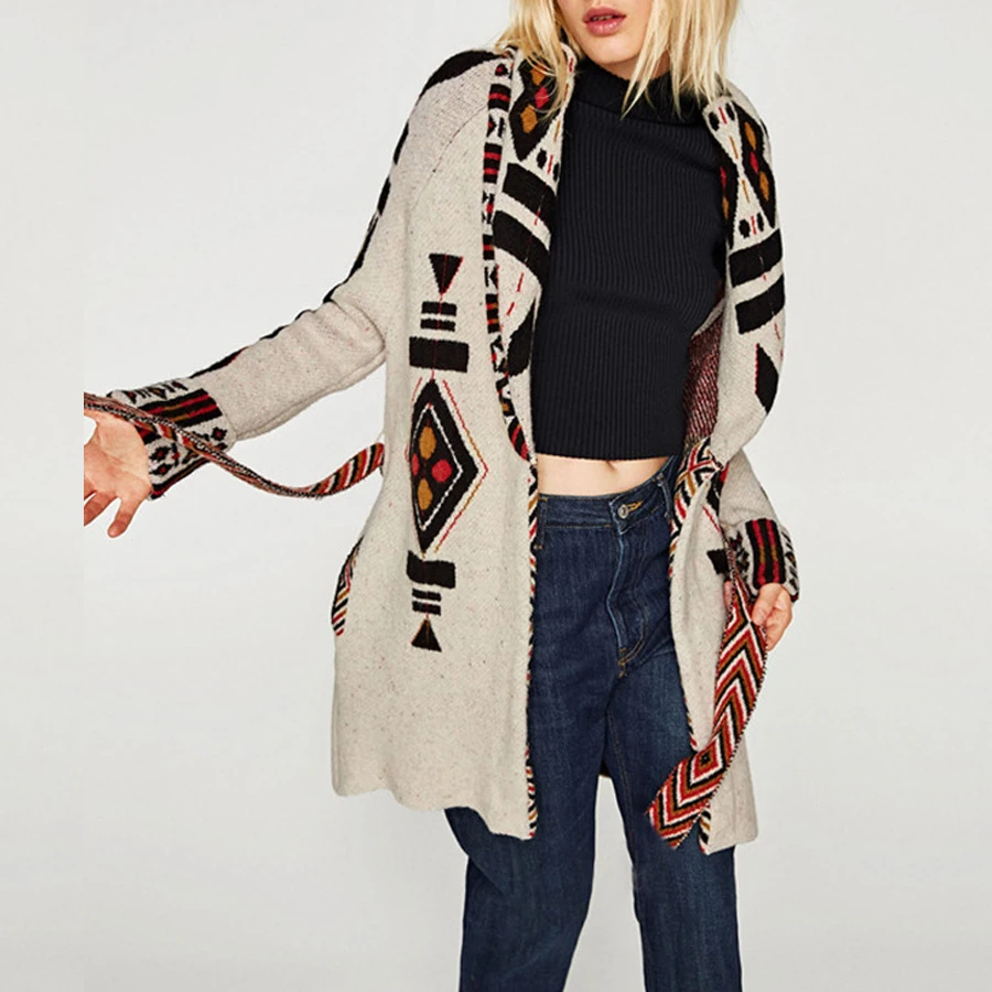 ethnic pattern knitted boho sweater long cardigans 2017