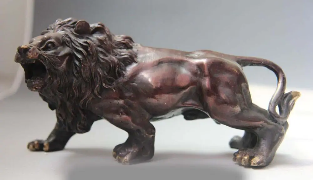 

China Folk Bronze Copper Auspicious Carved Animal Foo Dog Lion Statue Sculpture