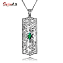 Szjinao корейский Панк Ветер Восстановление древней Socialite выдалбливают стерлингового серебра 925 изумрудная Подвеска