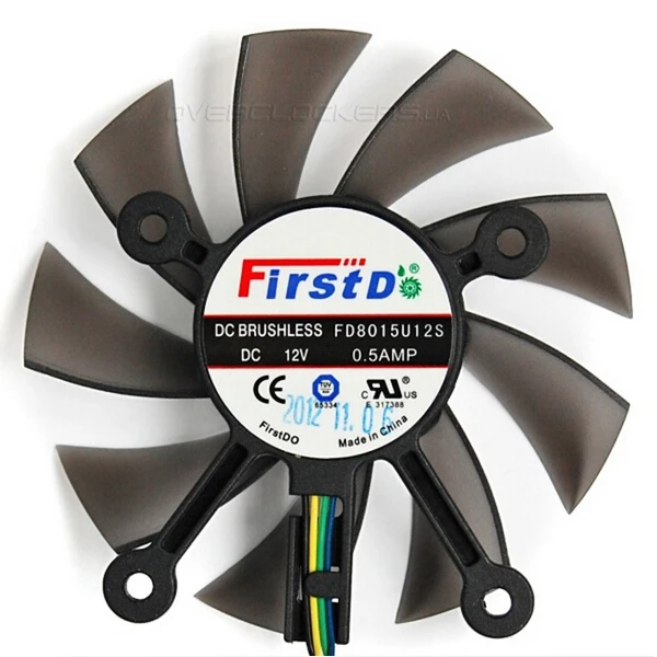 FD8015U12S 75mm Video Card Fan Cooler 4 x 43mm 12V 0.5A 4Wire 4Pin for