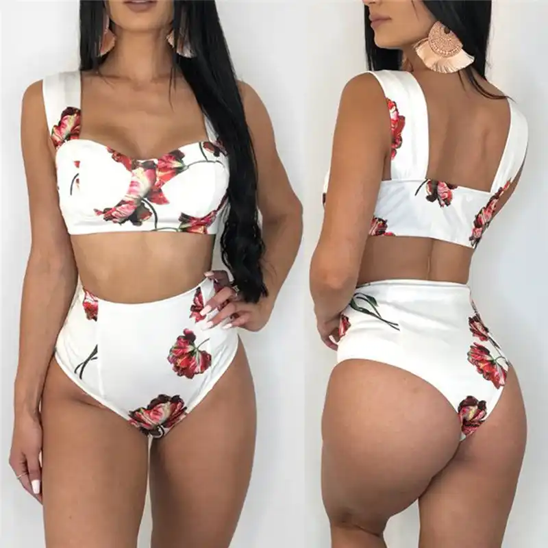 white floral print push up swimsuit