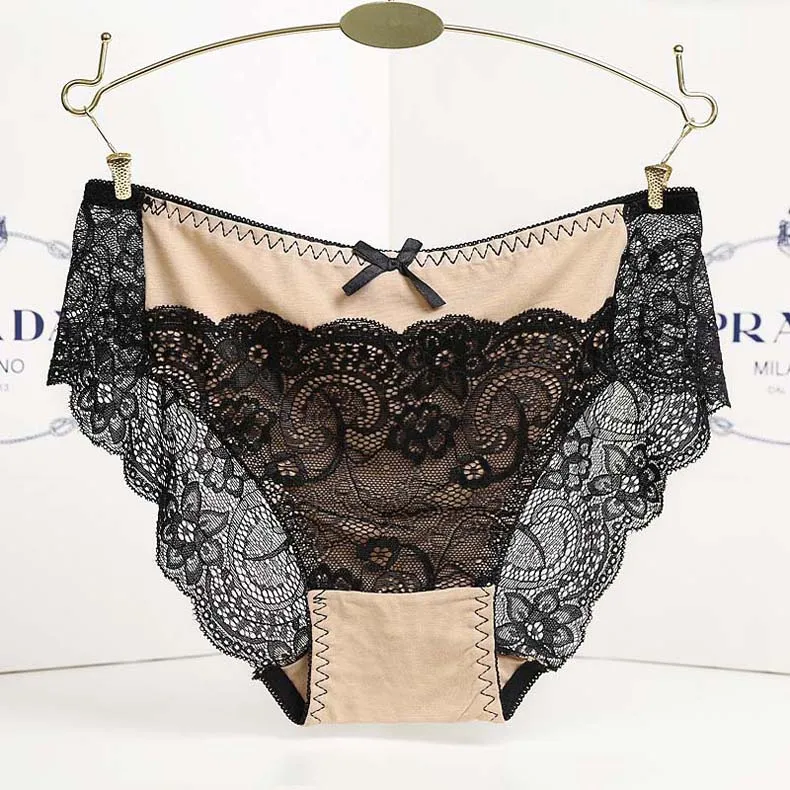 Womens Sexy Patchwork Lace Seamless Panties Femme Comfortable Cotton Crotch Modal  Briefs Underwear Pants Knickers Tangas Lingeries (30)