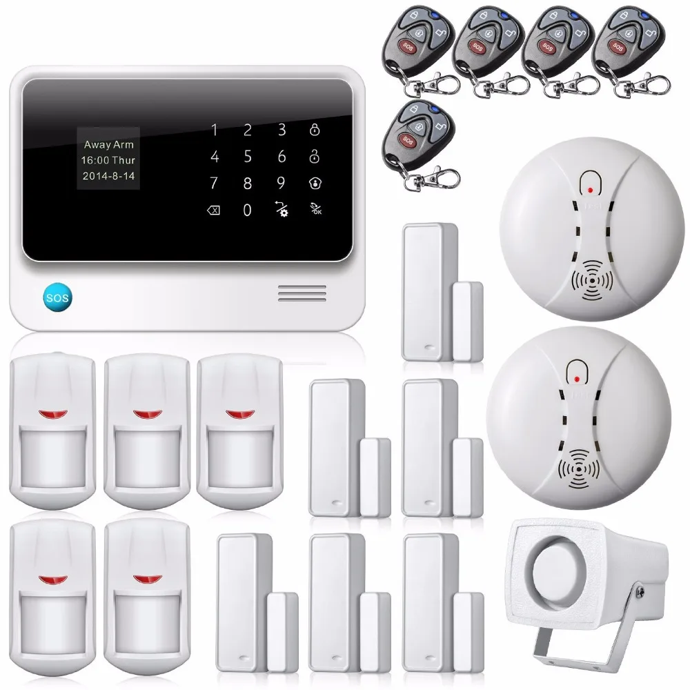 

G90B Wireless Wifi GSM Home Security Alarm System Touch Screen IOS Android APP Burglar Security Alarm Smoke Fire Detector