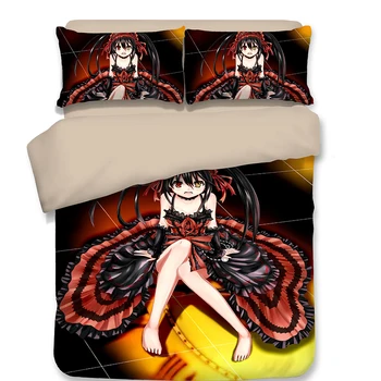 

Tokisaki Kurumi Bedding Sets duvet cover Comfortable Cartoon characters full twin green king bedclothes Japanese Anime colour