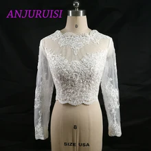 ANJURUISI Элегантный Аппликации акции женщин с длинным рукавом белый кружево плечи Обрезанные Болеро Свадебный жакет Свадебные обертывания