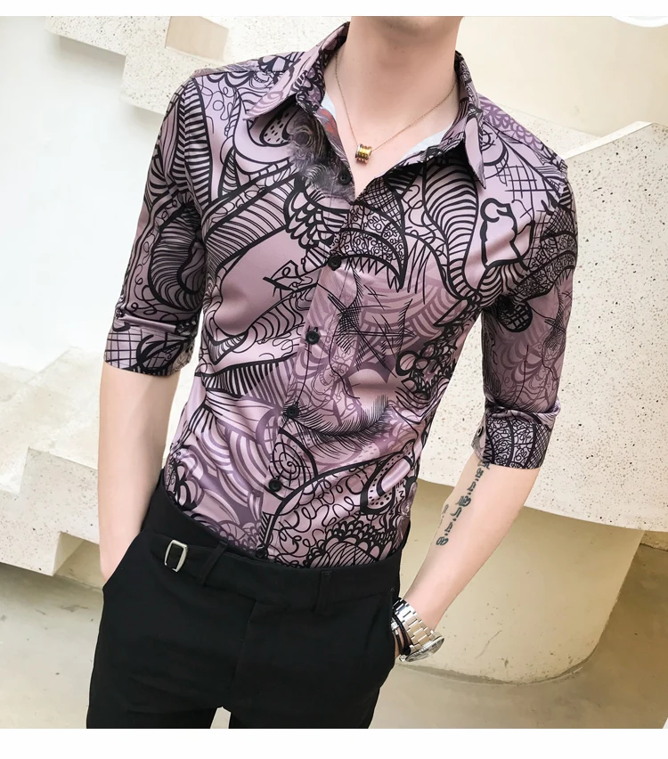 Мужская летняя рубашка мода Slim Fit платье рубашки мужской с рукавом три четверти и принтом парикмахера рабочая рубашка человек новый шаблон