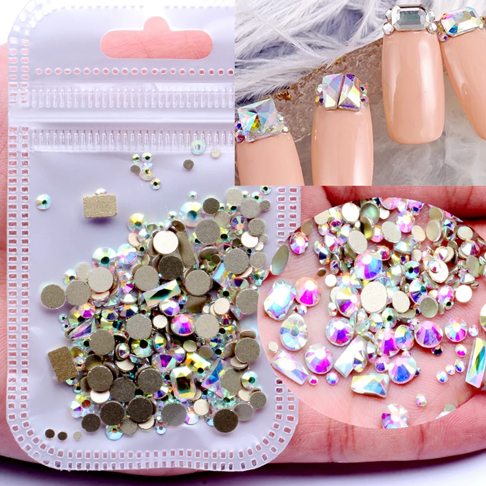 

Multi-color optional Mix Size Round Plus Different shape Rhinestones For Nail Art DIY Crystal Stones Bead New York Storm Design