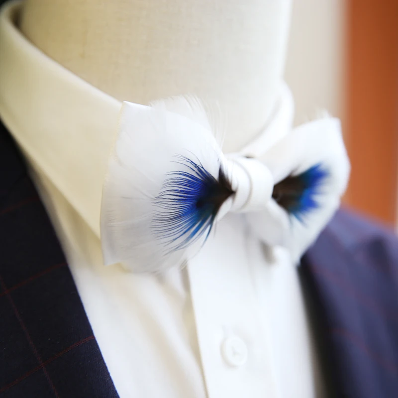 Free shipping New men's male man Customized feather white bow tie light