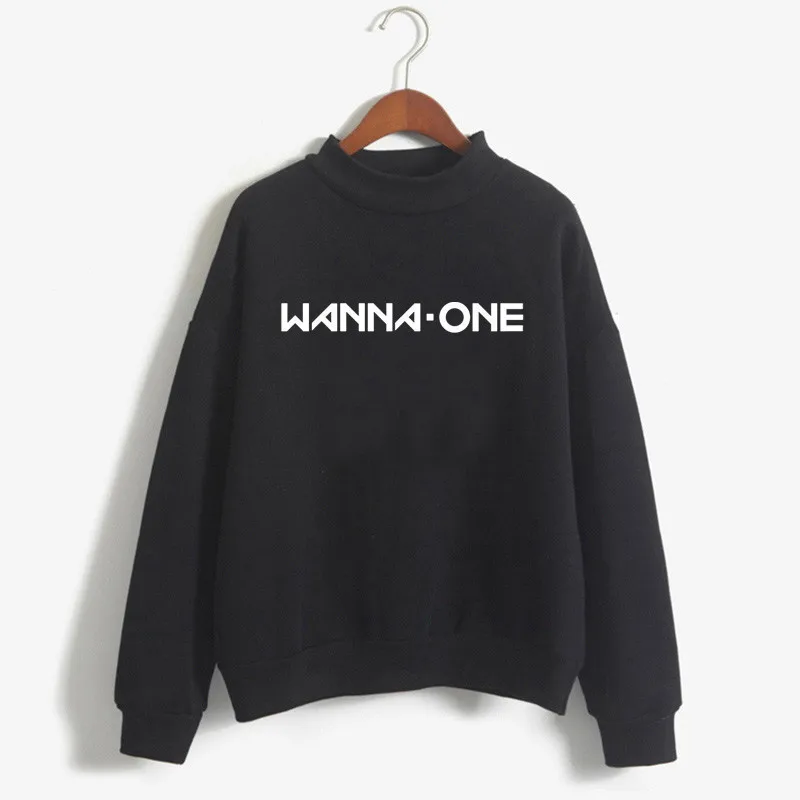 New Exo Blackpink Hoodies Women Warm Hoodies Twice Wanna One Got7 Sweatshirts Harajuku Ladies Monsta X Female Fan Hoodie - Цвет: blakWanna