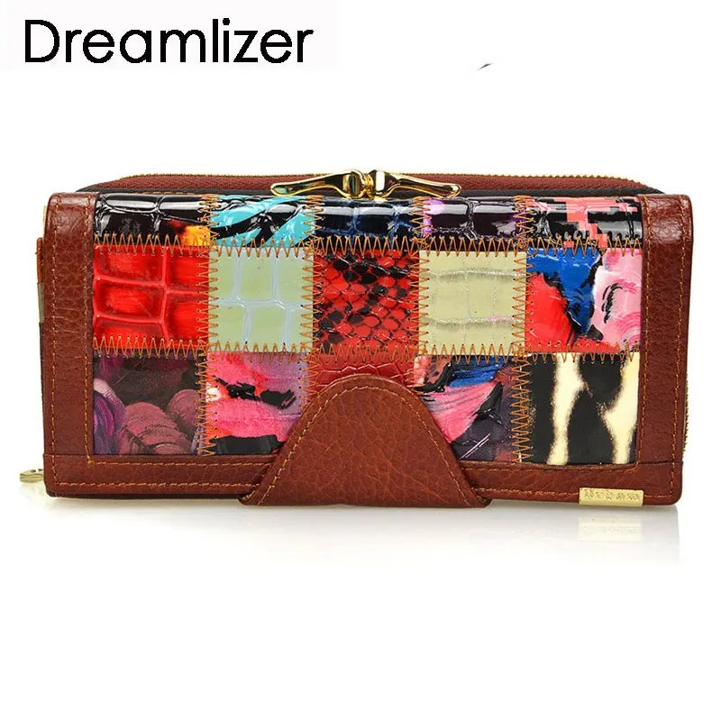 Dreamlizer 3 раза модные пояса из натуральной кожи для женщин женские кошельки лоскутное Hasp карман для монет женский клатч женская сумка кошелек - изображение