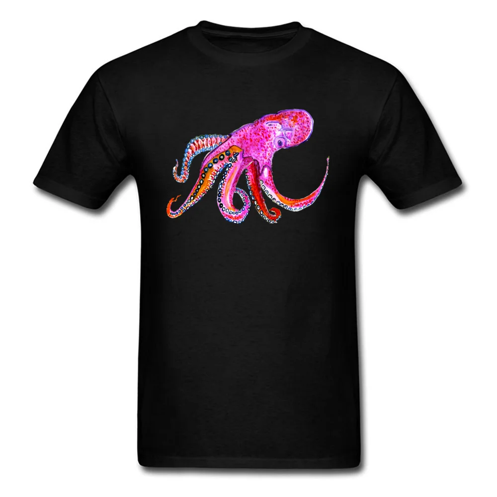 

Lasting Charm Pink Octopus New Coming Men's Sports T-shirt Watercolor Animal Tops Black Short Sleeve T Shirt
