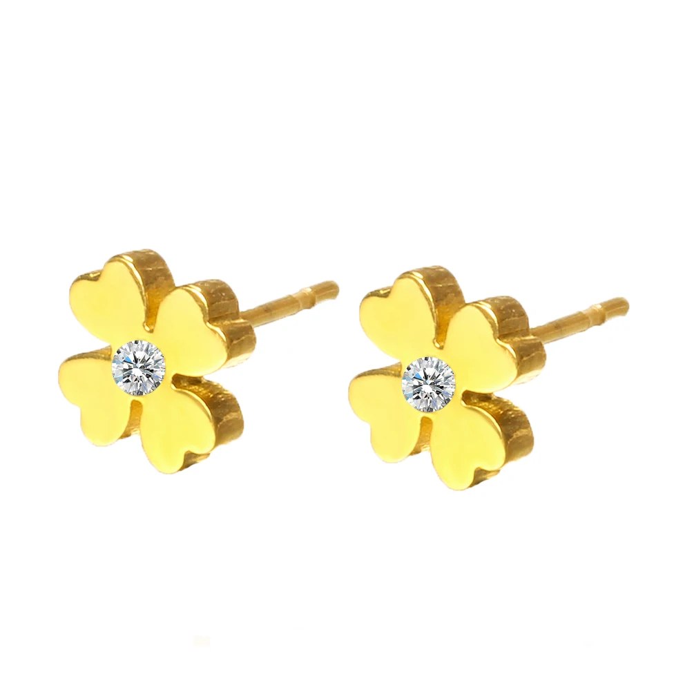 

Japanese and Korean stainless steel simple fashion with crystal stone jewelry gold plating color earrings earrings