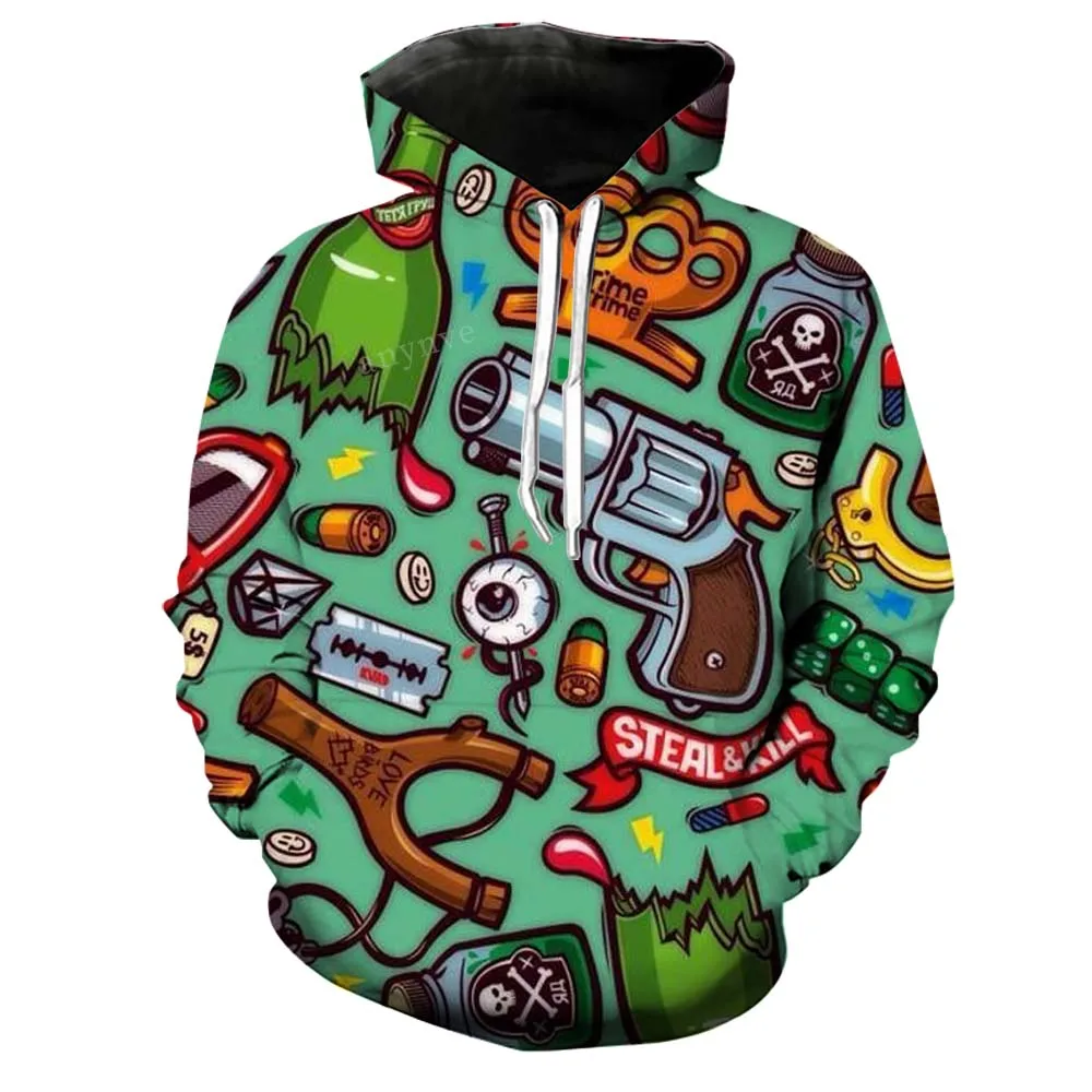 Beer Hoodie Pokemon Pullover Mens Wo Man Streetwear Sweatshirt Harajuku Kawaii Hoody Splice Bottle Graffiti Colorful Drawstring
