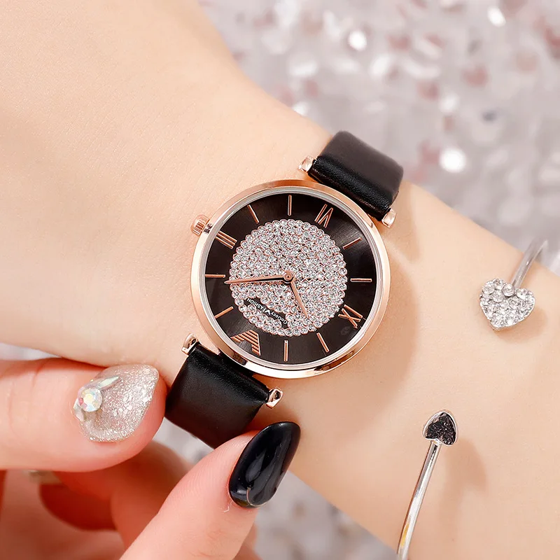 

Luxury Women Diamond Watch Tephea Fashion Casual Ladies Quartz Clock High Quality Leather Watchband Wristwatch Relogio Feminino