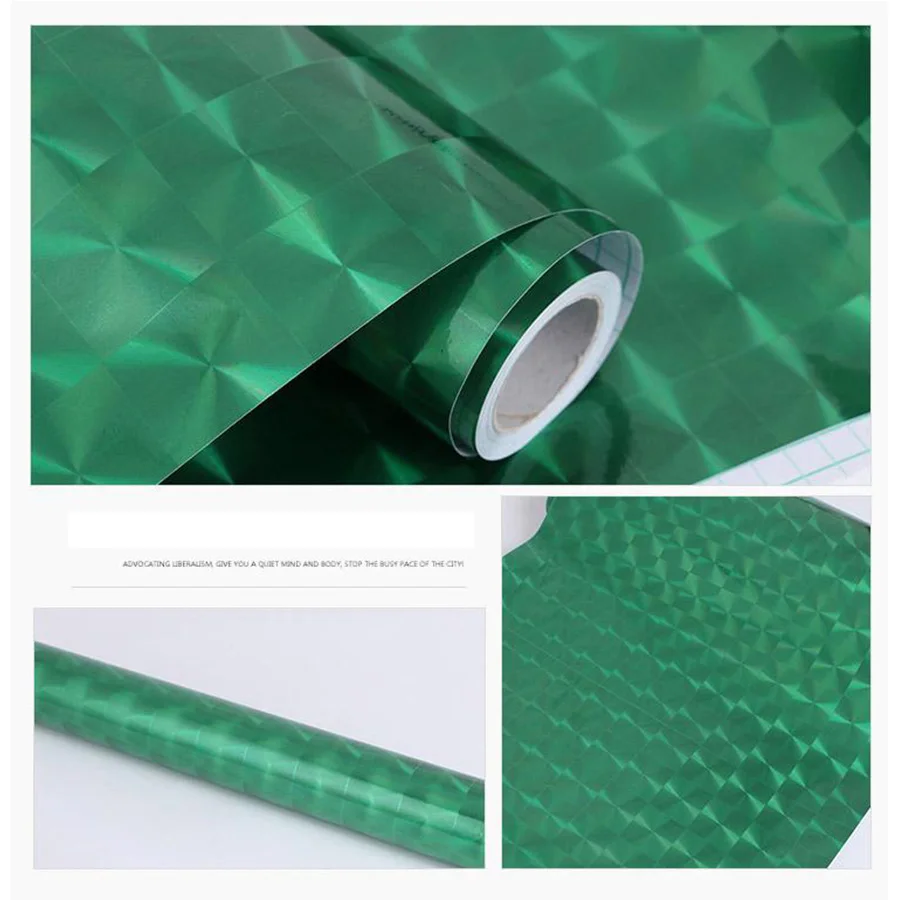 Лазерная алюминиевая фольга Diy декоративная пленка блеск самоклеющиеся обои для развлечений старая мебель наклейки на стену домашний декор - Цвет: Green