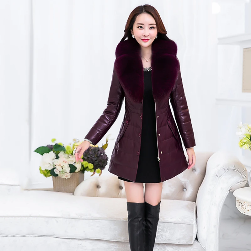Jaqueta Couro Feminina женская зимняя куртка с воротником из искусственного лисьего меха