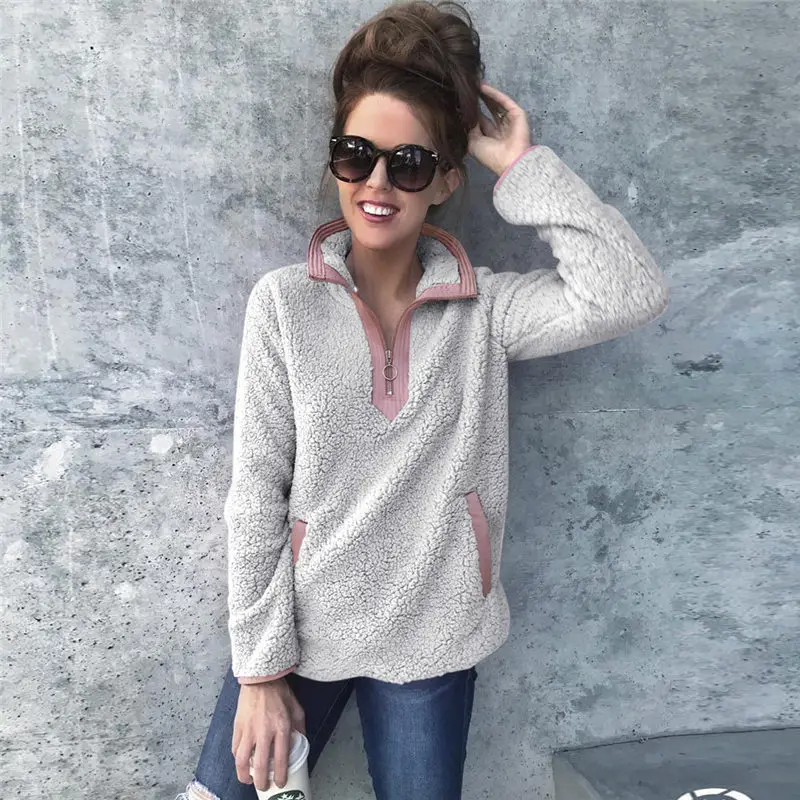 2018 Women Winter Sweater Thin Fleece Zipper Turtleneck Pullover Sherpa Fleece Tops Female Winter Warm Coat Sweaters