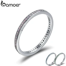 BAMOER Аутентичные 925 пробы серебро 3 цвета светящиеся CZ Круглые женские кольца на палец для женщин обручальное кольцо ювелирные изделия SCR228