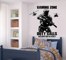 Niños Habitación Tatuajes de Juegos Zona de juegos Call of Duty Soldado Estilo con Helicóptero NY306 Teenboys Playroom Dormitorio Etiqueta de La Pared de Vinilo