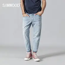 Мужские рваные джинсы SIMWOOD, джинсовые штаны длиной до щиколотки, брюки из голубого денима,, штаны батальных размеров, 190348