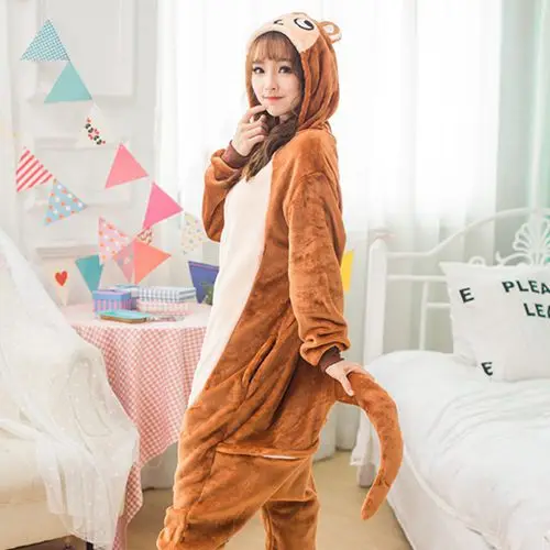 Животные кигуруми обезьяна костюм для взрослых девочек Дети Onesie фланель Хэллоуин Женщины аниме-комбинезон Маскировка цельный костюм - Цвет: Коричневый