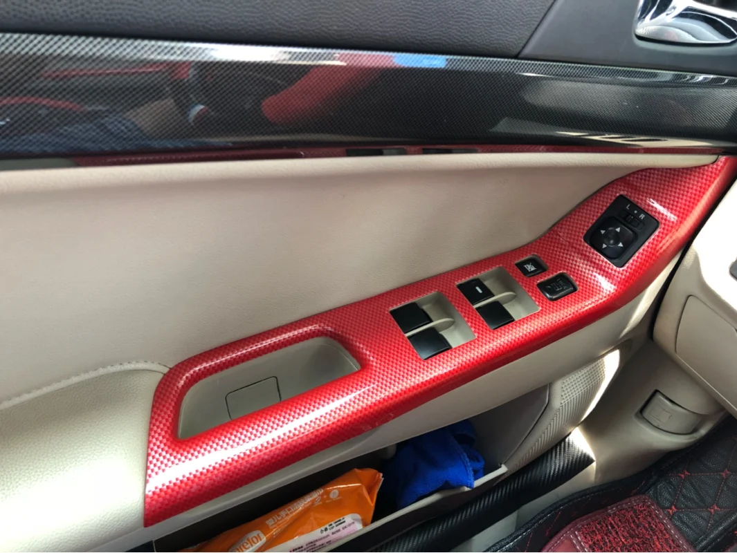 Красный интерьера Кнопка окна/дверные рамы ручка/порог рамки для Mitsubishi Lancer 2009 10 11 12 13 14 15 AA421A - Название цвета: Carbin Fibre 4PCS