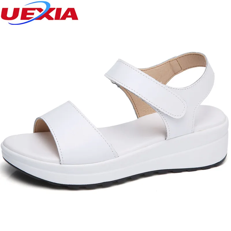 UEXIA Wanita Sandal Gladiator Wanita Da Donna Tinggi Sandal Sandalias Mujer Sandalia Negra Plana Kait Loop Kasual PU Kulit Sepatu Putih